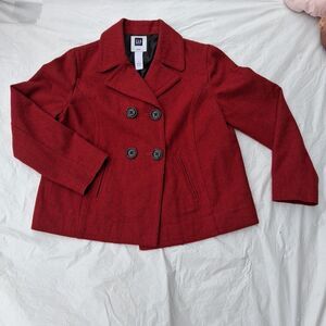 Gap XL Women's red wool blend pea Coat jacket double breasted stylish Classic